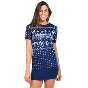 Tipsyelves Navy Blue white reindeer sweater dress Tunic Size Medium